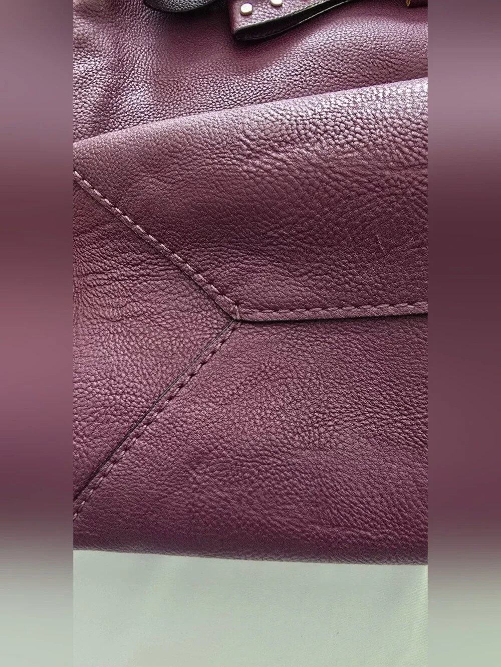 Betsey Johnson Tote Large Plum Purple Bag Silver Studded Bow Faux Leather Purse